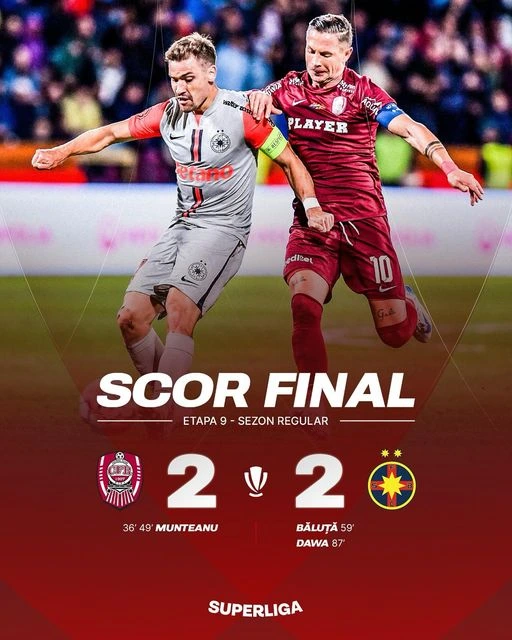 CFR Cluj-FCSB 2-2 in etapa 9 din Superliga