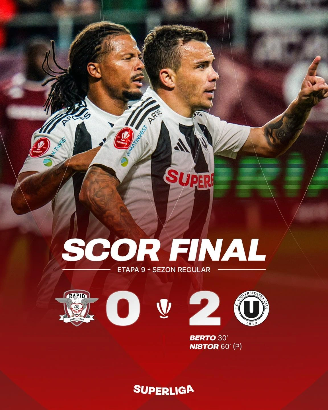 Rapid Bucuresti-Universitatea Cluj 0-2 etapa 9 Superliga