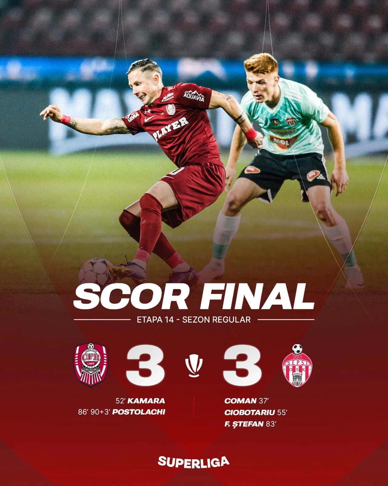 CFR Cluj - Sepsi OSK 3-3 etapa 14 Superliga