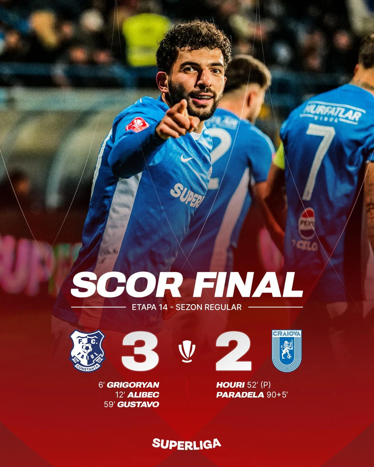 Farul Constanța - Universitatea Craiova 3-2 etapa 14 Superliga