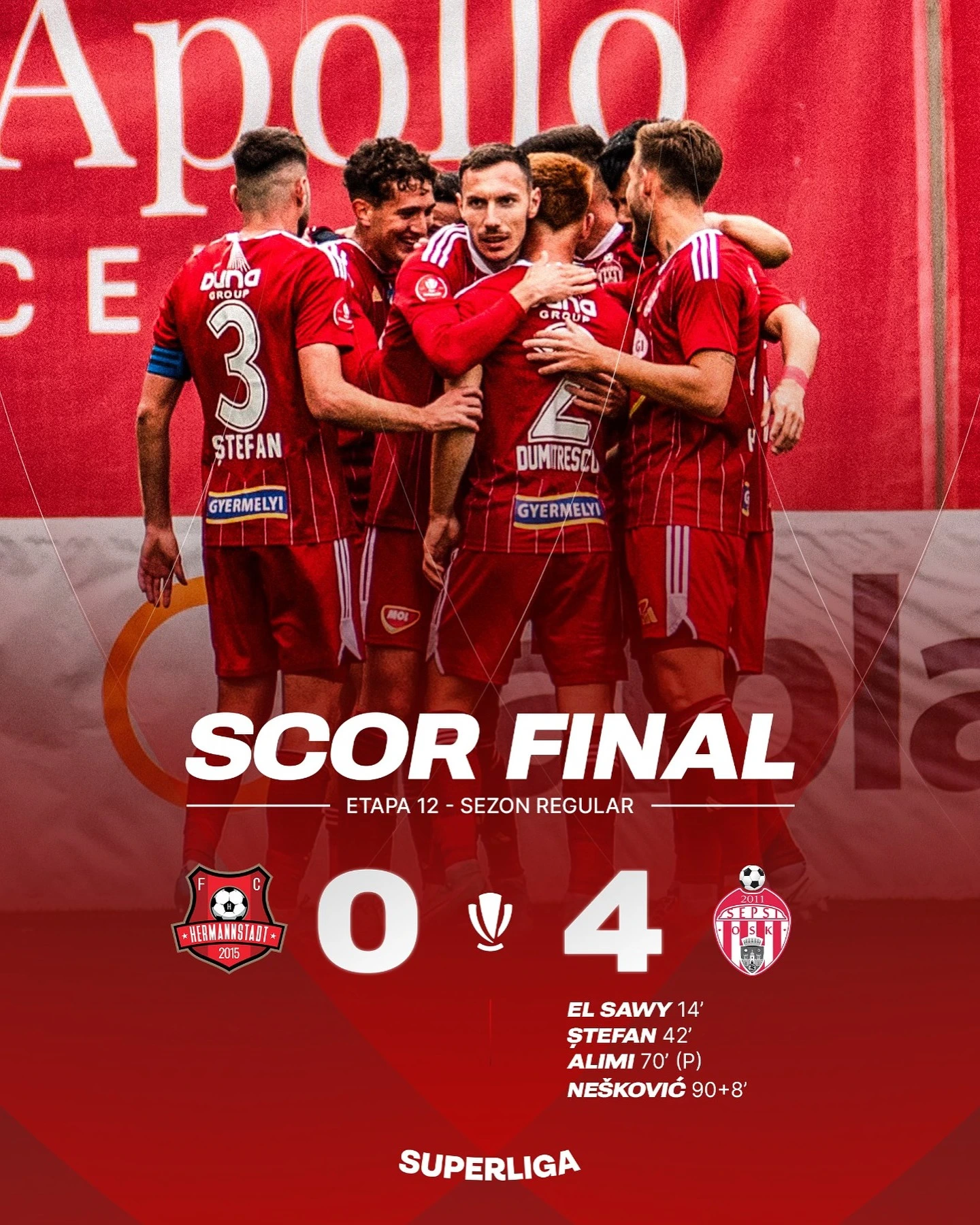 Hermannstadt - Sepsi 0-4 etapa 12 Superliga