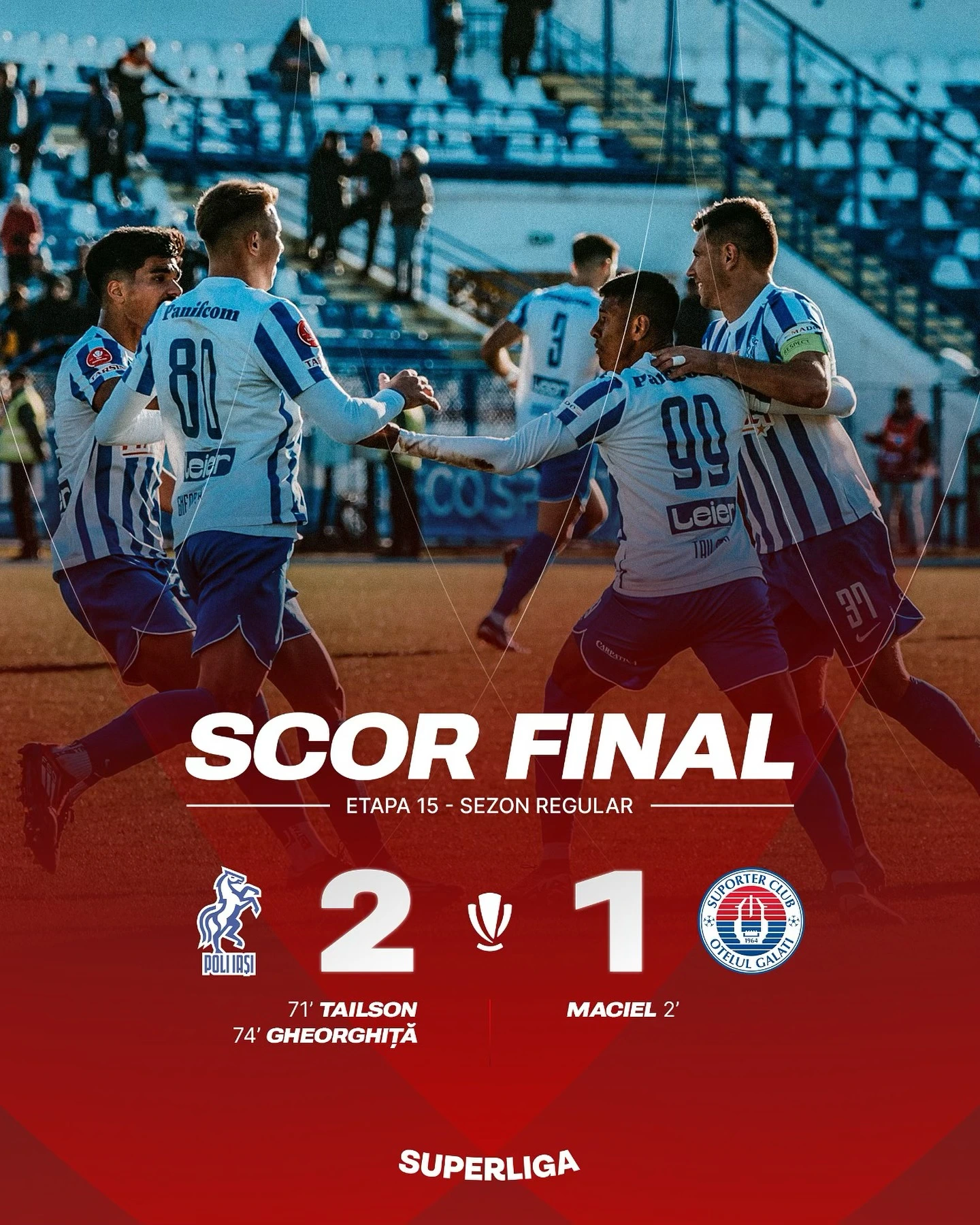 Poli Iași - Oțelul Galați 2-1 etapa 15 Superliga