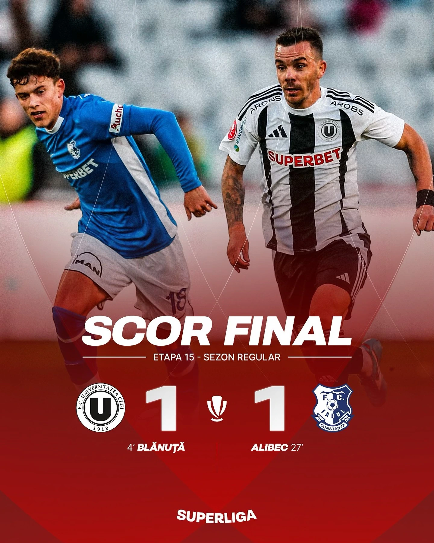 Universitatea Cluj - Farul Constanța 1-1 etapa 15 Superliga