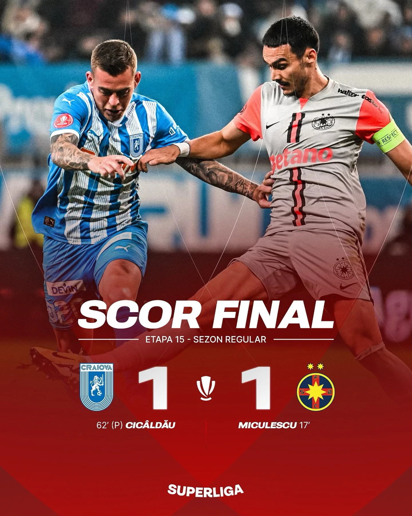 Universitatea Craiova - FCSB 1-1 etapa 15 Superliga