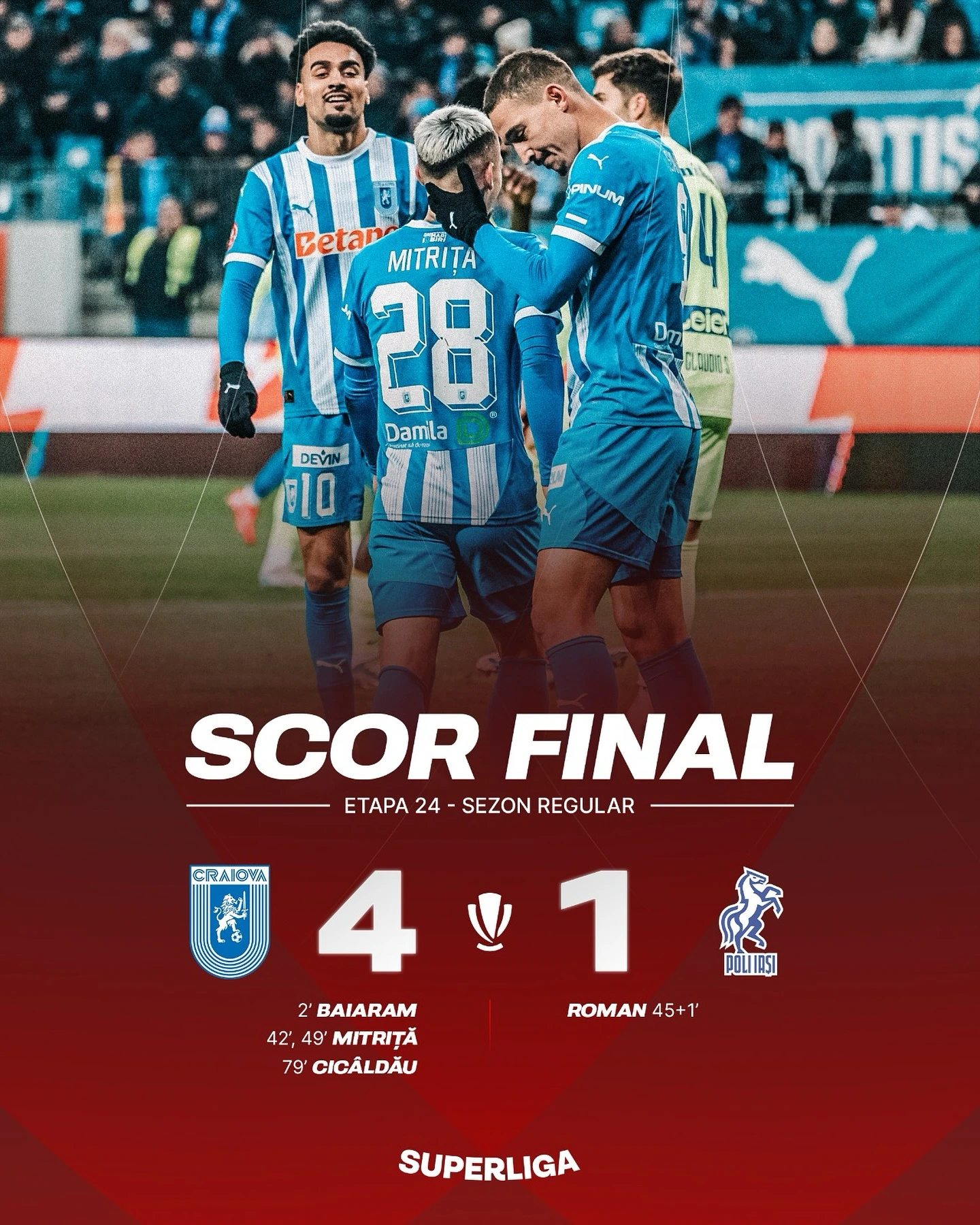 Universitatea Craiova - Poli Iasi 4-1 etapa 24 Superliga
