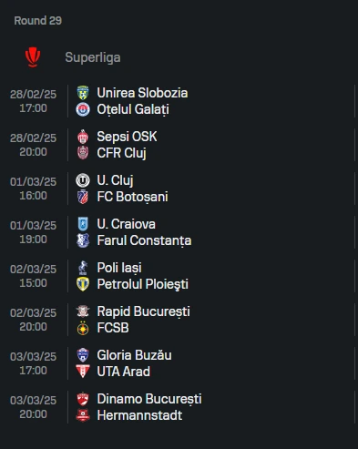 Program etapa 29 Superliga